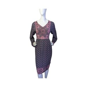 Coldwater Creek Boho Festival Midi Dress Pink Grey Long Sleeve L